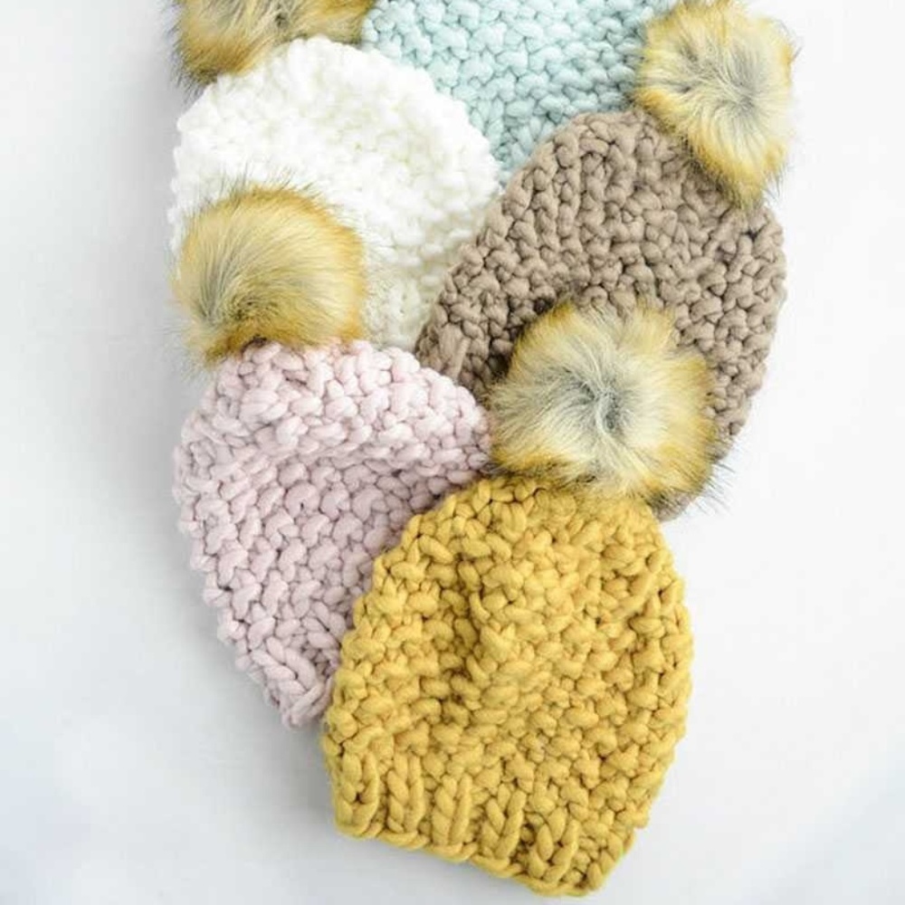 Soft CHUNKY knit Pom Pom BEANIE HAT winter hat